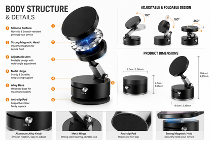 360° Foldable Magnetic Phone Holder – Adjustable Desktop & Car Mount