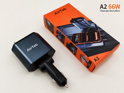 AirTab A2 66W Fast Charging Car Charger with Retractable Cable