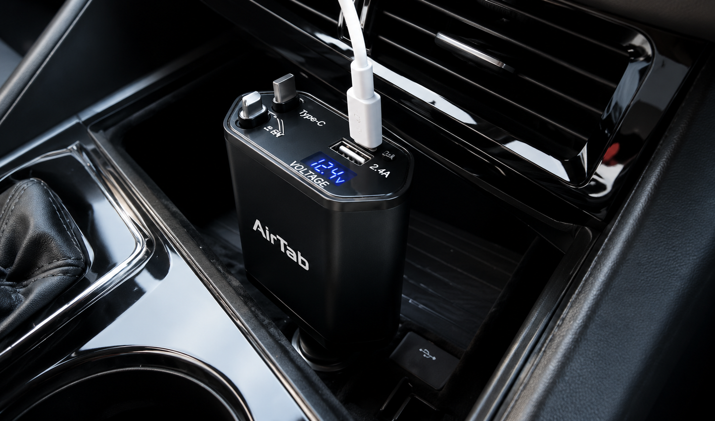 AirTab A2 66W Fast Charging Car Charger with Retractable Cable