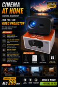 Portable Full HD LED Projector with WiFi & Bluetooth – 4K Supported Home Cinema Projector