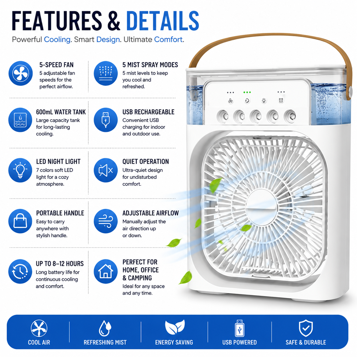 3 Portable Mini Air Cooler Fans with Mist Spray | USB Rechargeable | Ultra Quiet | 3-Speed Cooling | Only 99 AED